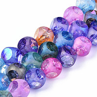 ARRICRAFT Transparent  Electroplate Crackle Glass Beads Strands, Frosted, Cube, Mixed Color, 11.5~12.5x11.5~12.5x11.5~12.5mm, Hole: 1.6mm, about 32pcs/strand, 14.65inch(37.2cm)