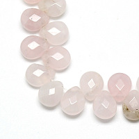 Honeyhandy Natural Rose Quartz Gemstone Beads Strands, Top Drilled Beads, Faceted, Teardrop, 12x9~10x6mm, Hole: 1mm, about 30pcs/strand, 11.81 inch