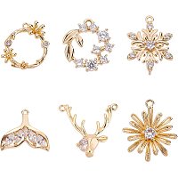 CHGCRAFT 12Pcs 6 Styles Brass Micro Pave Cubic Zirconia Pendants Real 18K Gold Plated Flower Clear Charms Reindeer Whale Tail Shape Crystal Charms for Earrings Bracelet Necklace Jewelry Making
