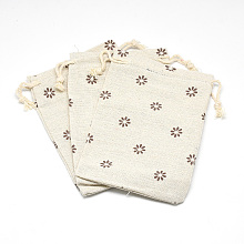 Honeyhandy Polycotton(Polyester Cotton) Packing Pouches Drawstring Bags, with Printed Flower, Wheat, 14x10cm