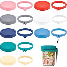 BENECREAT 8 Set Mason Jar Lids with Silicone Spoon Holders, 3.3inch Colorful PP Plastic Canning Cover Replacement Lids for Canning Jars