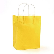 Honeyhandy Pure Color Kraft Paper Bags, Gift Bags, Shopping Bags, with Paper Twine Handles, Rectangle, Gold, 15x11x6cm