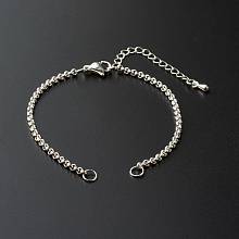 Honeyhandy 304 Stainless Steel Rolo Bracelet Making, with Brass Chain Extender, Silver, 6.50 inch(16.5cm)