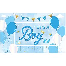 FINGERINSPIRE 71x43 inch Sky Blue It's A Boy Banner with Hanging Rope Baby Shower Party Supplies Rectangle Polyester Hanging Sign with Bottles Footprints Pattern for Outdoor & Indoor Decor