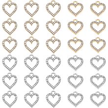 SUPERFINDINGS 60Pcs 2 Colors Rhinestone Heart Pendant 17x15mm Love Shape Alloy Rhinestone Charms Valentine Heart Charms for DIY Necklace Jewelry Making, Hole: 2.5mm