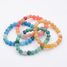 Honeyhandy Natural Weathered Agate(Dyed) Stretch Beads Bracelets, Mixed Color, 2 inch(50mm)