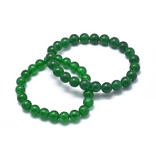 Honeyhandy Natural Malaysia Jade(Dyed) Bead Stretch Bracelets, Round, 2-1/8 inch~2-3/8 inch(5.5~6cm), Bead: 8mm