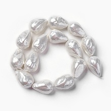 Honeyhandy Shell Pearl Beads Strands, Teardrop, Seashell Color, 22~27x17~19mm, Hole: 0.8mm, about 8~10pcs/strand, 7.6 inch(19.5cm)