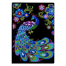 Honeyhandy DIY Diamond Painting Notebook Kits, including PU Leather Book, Resin Rhinestones, Diamond Sticky Pen, Tray Plate and Glue Clay, Peacock Pattern, 210x150mm, 50 pages/book