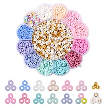 Honeyhandy DIY Colorful Polymer Clay Beads Jewelry Making Kit, Including Flat Round Plating Acrylic Beads, CCB Plastic Round Beads and Disc/Flat Round Handmade Polymer Clay Beads, Mixed Color, about 118g/box