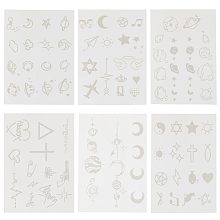 GORGECRAFT 6 Sheets 6 Styles Simple Temporary Tattoo Moon Tattoos Removable Body Stickers Paper Waterproof Planet Star Sun Heart Universe Theme Pattern Tats Suit for Arm Neck Birthday Party Favors