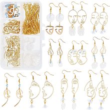 SUNNYCLUE 1 Box DIY Make 10 Pairs Face Abstract Design Earrings Making Kit Face Hand Earrings Hollow Geometric Woman Face Pattern Alloy Enamel Pendants Earrings Findings Making Kits, Gold