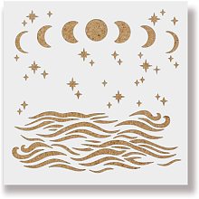 BENECREAT 12x12 Inches Ocean Sea Wave Stencils Crescent Moon Star Templates Stencils for Art Painting on Wood, Scrabooking Cardmaking and Christmas Decoration