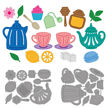 GLOBLELAND 2Pcs Tea Tools Cutting Dies Afternoon Tea Embossing Stencils Tea Cup Teapot Decorations Template for Tea Time Theme Card Scrapbooking and DIY Craft Album Paper Card Decor