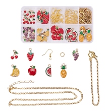 DIY Jewelry Making Kits, including 42Pcs 7 Style Alloy Enamel Pendants, 50Pcs Brass Jump Rings, 20Pcs Brass Earring Hooks, 1Pc Brass Curb Chain Necklaces & 1Pc Bracelets, Light Gold, Pendants: 13~24X8~12X2~3mm, Hole: 0.9~2.5mm, 6pcs/style