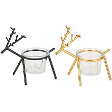 AHANDMAKER 2 Colors Metal Tea Light Stands, Black and Gold Christmas Tea Light Holder Holidays Reindeer Tea Light Holder for Home, Table, Fireplace Thanksgiving, Halloween, Christmas, New Year Party