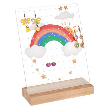 PandaHall Elite 120 Holes Rainbow Earring Holder, Earring Display Stands with Wooden Base Acrylic Earring Hanger Board Stud Earring Stand Organizer Rack Display for Selling Retail Personal Exhibition