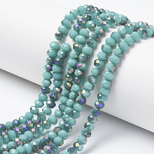 Arricraft Electroplate Opaque Glass Beads Strands, Half Purple Plated, Faceted, Rondelle, Medium Turquoise, 8x6mm, Hole: 1mm; about 72pcs/strand, 16.14 inches(41cm)