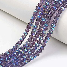 Honeyhandy Electroplate Glass Beads Strands, Half Rainbow Plated, Faceted, Rondelle, Indigo, 8x6mm, Hole: 1mm, about 65~68pcs/strand, 15.7~16.1 inch(40~41cm)