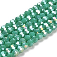 Opaque Glass Beads Stands, AB Color, Faceted(32 Facets), Round, Medium Sea Green, 6x5.5mm, Hole: 1.2mm, about 91~93pcs/strand, 19.49~19.92 nch(49.5~50.6cm)