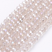 Honeyhandy Electroplate Glass Beads Strands, AB Color Plated, Faceted, Rondelle, Antique White, 2.5x2mm, Hole: 0.8mm, about 168~170pcs/strand, 16.9 inch