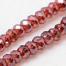 Honeyhandy Electroplate Glass Beads Strands, Full Rainbow Plated, Faceted, Rondelle, FireBrick, 2.5x2mm, Hole: 1mm, about 160~165pcs/strand, 15.35 inch~15.75 inch(39~40cm)