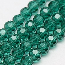 Honeyhandy Glass Beads Strands, Faceted, Round, Teal, 8mm, Hole: 1.5mm, about 66~67pcs/strand, 15.12 inch~15.35 inch(38.4~39cm)