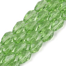 Transparent Glass Beads Strands, Faceted, Teardrop, Lime, 8x6mm, Hole: 1.2mm, about 65~67pcs/strand, 20.08 inch(51cm)