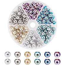 NBEADS 144 Pcs Evil Eye Beads, 6 Colors 8x7.5mm Round Glass Spacer Blue Eyes Beads Electroplate Pattern Beads for DIY Bracelets Necklace Jewelry Making, 1.2mm Hole