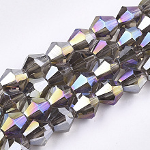 Honeyhandy Electroplate Glass Beads Strands, AB Color Plated, Faceted, Bicone, Olive, 6x5.5~6mm, Hole: 1mm, about 47~48pcs/strand, 10.83 inch(27.5cm)