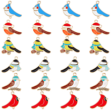 DICOSMETIC 24Pcs 6 Style Alloy Enamel Pendants, Bird with Hat & Scarf, Light Gold, Mixed Color, 20~23x24.5~25x1.5mm, Hole: 2mm, 4pcs/style