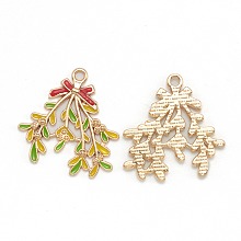 Arricraft Alloy Enamel Pendants, for Christmas, Light Gold, Leaf, Gold, 30x28.5x2mm, Hole: 2mm