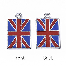 Honeyhandy Alloy Enamel Pendants, Platinum, Double-Sided, Union Jack, FireBrick, 29x18x2mm, Hole: 2mm