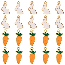 20Pcs 2 Style Alloy Enamel Pendants, Cadmium Free & Lead Free, Light Gold, Rabbit & Carrot, Mixed Color, 17~22x9~11x1.5mm, Hole: 1.4~1.6mm, 10pcs/style