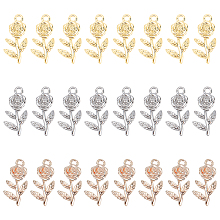 DICOSMETIC 24Pcs 3 Colors Rose Flower Charms Golden and Rose Gold Flower Pendants Textured Vintage 3D Rose Charms Brass Charms for Jewelry Making Crafts Valentine's Day Gift, Hole: 1.5mm