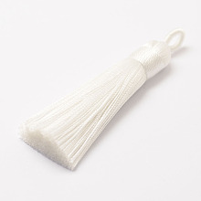 Honeyhandy Polyester Tassel Big Pendant Decorations, Ice Silk Tassel, White, 60~67x8mm, Hole: 5x7mm