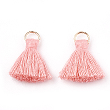 Honeyhandy Polycotton(Polyester Cotton) Tassel Pendant Decorations, with Iron Findings, Light Gold, Pink, 20~30x7~8mm, Hole: 5mm