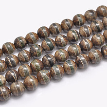 ARRICRAFT Natural Tibetan Striped Pattern dZi Agate Beads Strands, Round, Dyed & Heated, Dark Khaki, 8mm, Hole: 1.2mm,  about 47pcs/strand, 15 inches