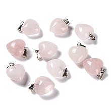 Honeyhandy Natural Rose Quartz Pendants, with Platinum Brass Loops, Heart, 18~19x15~15.5x7.5~10mm, Hole: 6x2.5~3mm