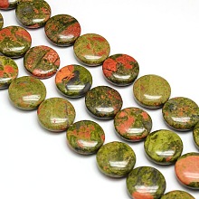 Honeyhandy Natural Flat Round Unakite Beads Strands, 20x7~9mm, Hole: 1mm, about 20pcs/strand, 15.74 inch