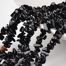 Honeyhandy Nuggets Natural Black Agate Beads Strands, 4~6x8~12x2~4mm, Hole: 1mm, about 34.6 inch