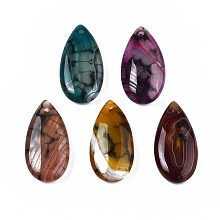 Honeyhandy Natural Dragon Veins Agate Pendants, Teardrop, 30x15x5~7mm, Hole: 1.2mm