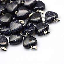 Honeyhandy Heart Synthetic Blue Goldstone Pendants, with Platinum Tone Brass Findings, 17~19x15~16x5~8mm, Hole: 2x7mm