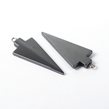 Honeyhandy Non-magnetic Hematite Pendants, Grade A, with Iron Findings, Triangle, Black, 44x18x4mm, Hole: 2mm