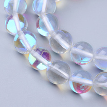 Honeyhandy Synthetic Moonstone Beads Strands, Holographic Beads, Dyed, Round, Clear, 10mm, Hole: 1mm, about 36~39pcs/strand, 14~15 inch