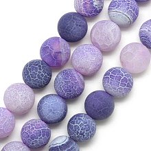 Honeyhandy Natural Weathered Agate Bead Strands, Frosted, Dyed, Round, Orchid, 7.5~8mm, Hole: 1.2~1.4mm, about 49pcs/strand, 15.5 inch