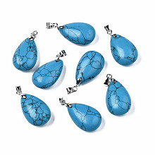 Honeyhandy Synthetic Turquoise Pendants, with Alloy Findings, teardrop, Platinum, 23~24x14x8mm, Hole: 4x5mm