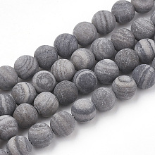 Honeyhandy Natural Black Wood Lace Stone Beads Strands, Frosted, Round, 8mm, Hole: 1mm, about 47pcs/strand, 15.5 inch