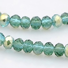 Honeyhandy Half Rainbow Plated Faceted Rondelle Glass Beads Strands, Light Sea Green, 3.5x2.5mm, Hole: 1mm, about 100pcs/strand, 10 inch