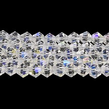 Honeyhandy Transparent Electroplate Glass Beads Strands, AB Color Plated, Faceted, Bicone, Clear AB, 3.5mm, about 108~123pcs/strand, 12.76~14.61 inch(32.4~37.1cm)